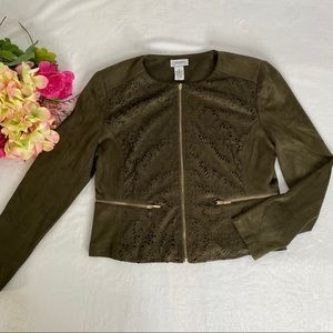 Carmen Marc Valvo suede jacket olive green